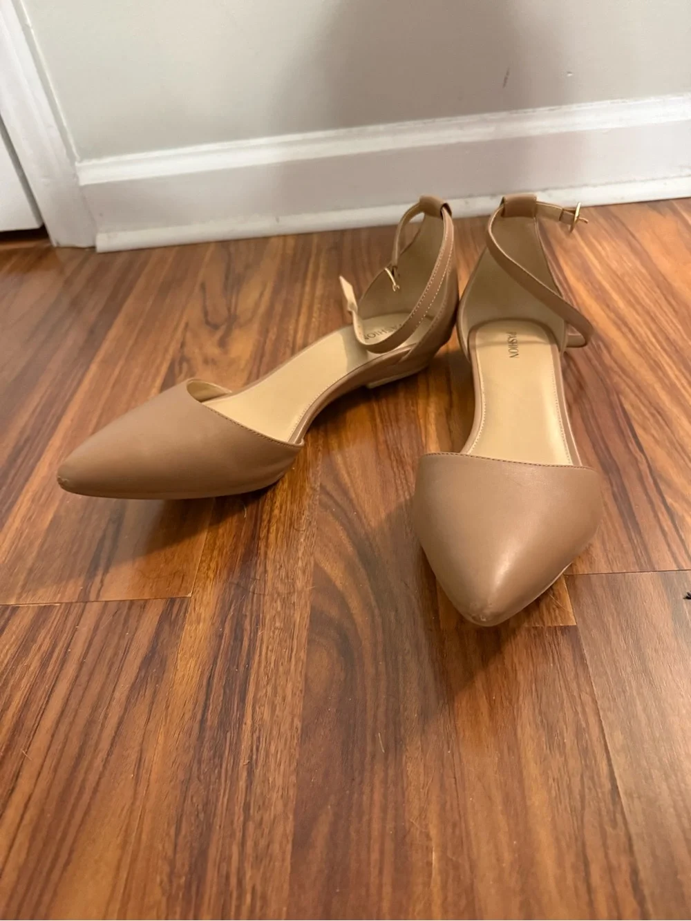 Pashion Footwear Nude Pointed-Toe Ankle-Strap Flats